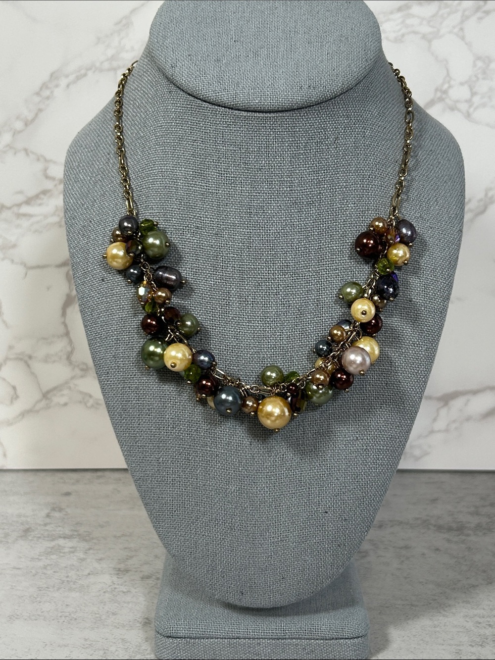 Premier Designs Multi-Tone Pearl Cluster Necklace